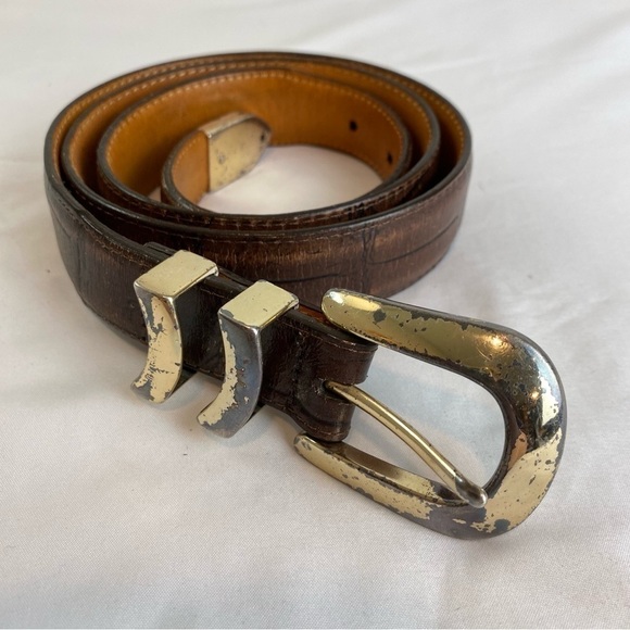 Brighton Vintage Onyx Crocodile Embossed Leather Belt #19408 - Picture 1 of 15